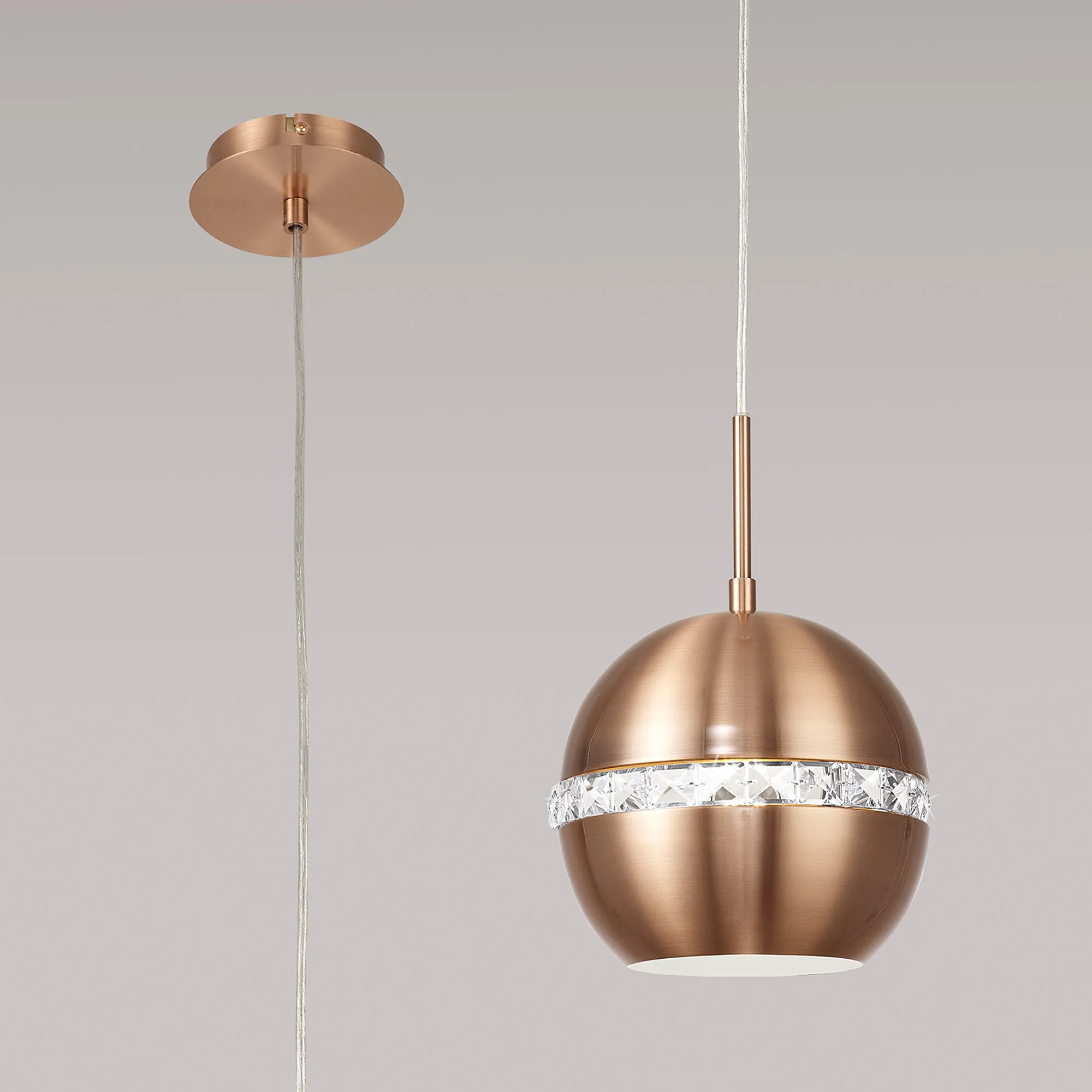 IL31610  Andrea Crystal Pendant 1 Light Satin Copper